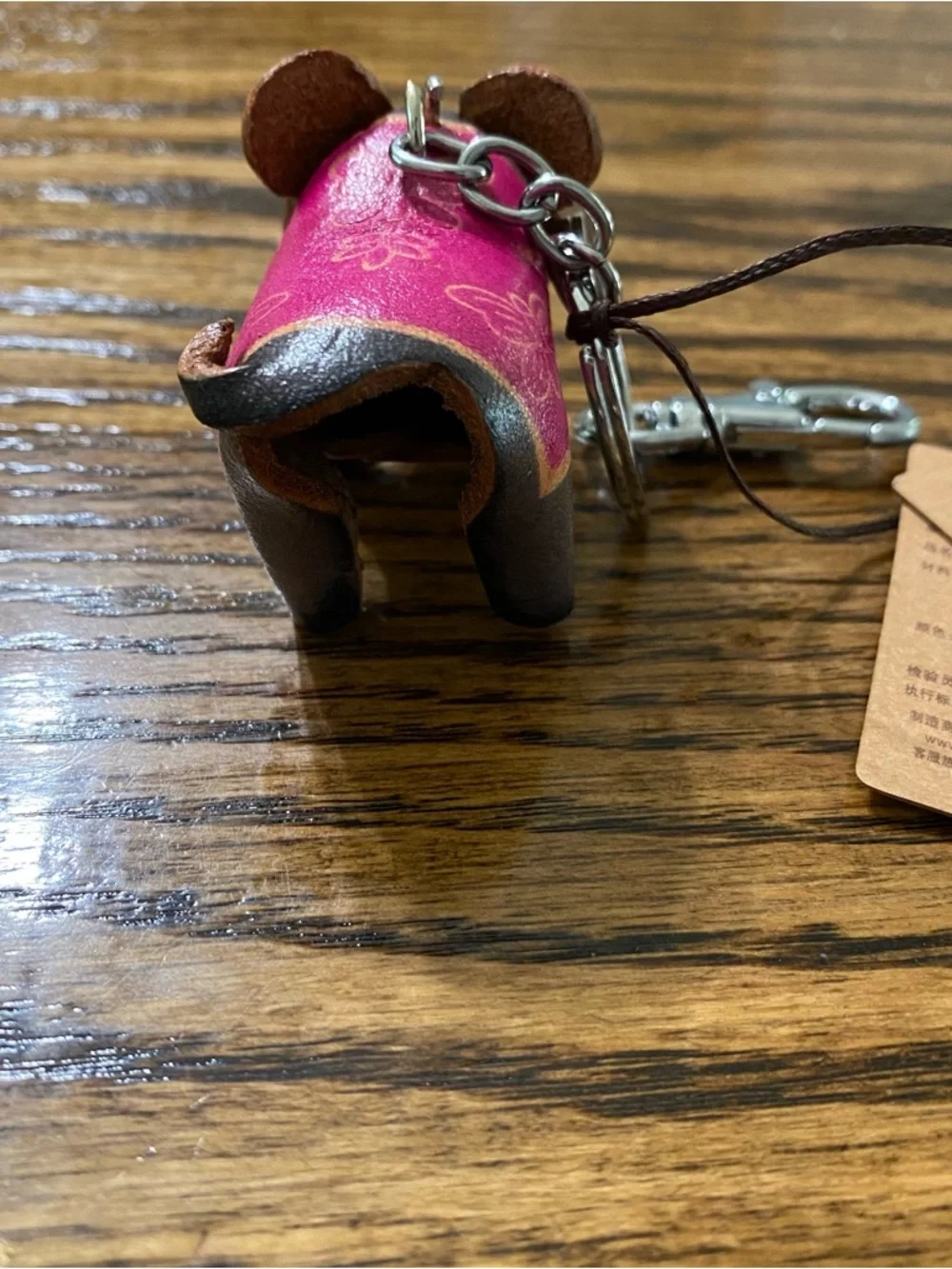 Handmade Brown Leather Elephant Keychain Bag Charm Cute Animal Accessory